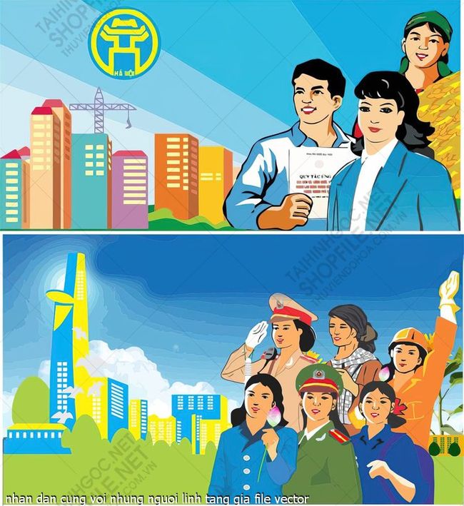 vector tranh co dong nhan dan cung voi nhung nguoi linh tang gia file vector